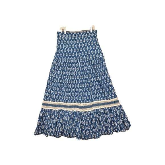Solitaire Women's Cotton Blue Boho Crochet Pull On Maxi Skirt M - Picture 1 of 5